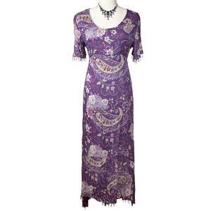 Vintage Y2K Purple Paisley Maxi Dress S Boho Fairy Grunge Floral 90s Whimsigoth